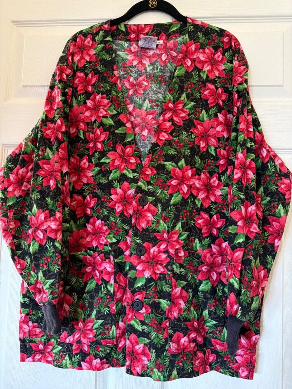SCRUBS Unisex Christmas Floral Print Cotton Button-Up Cardigan Size M Holiday-Th
